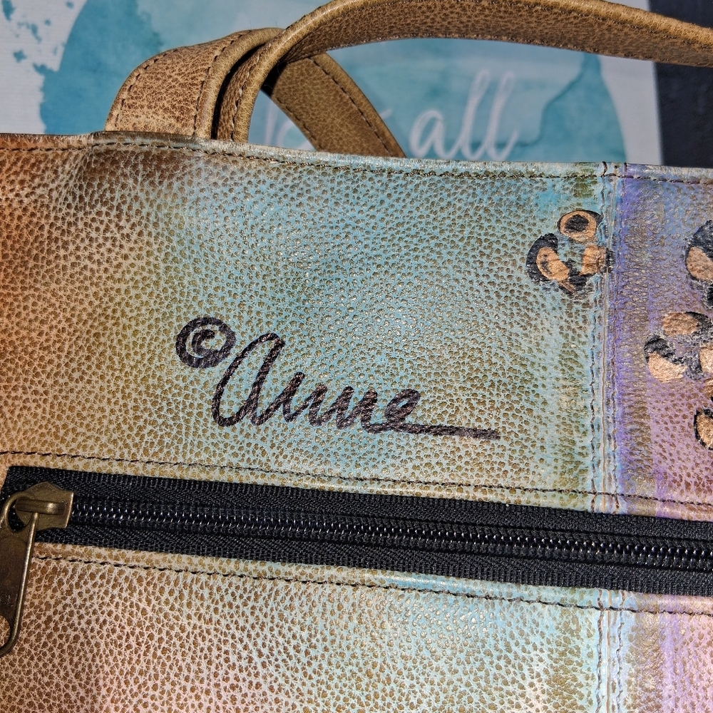 Hand-Painted Tan Butterfly Leather Bag Anna by Anushka EUC - Picture 5 of 16